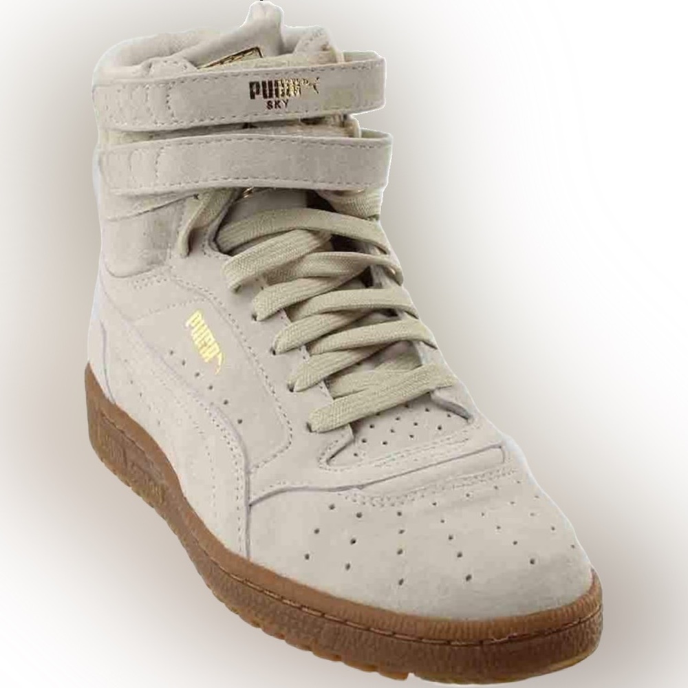 Puma High-Top Sneakers in Light Beige with Gum Sole
